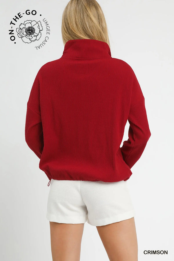 Crimson Ribbed Half-Zip Pullover