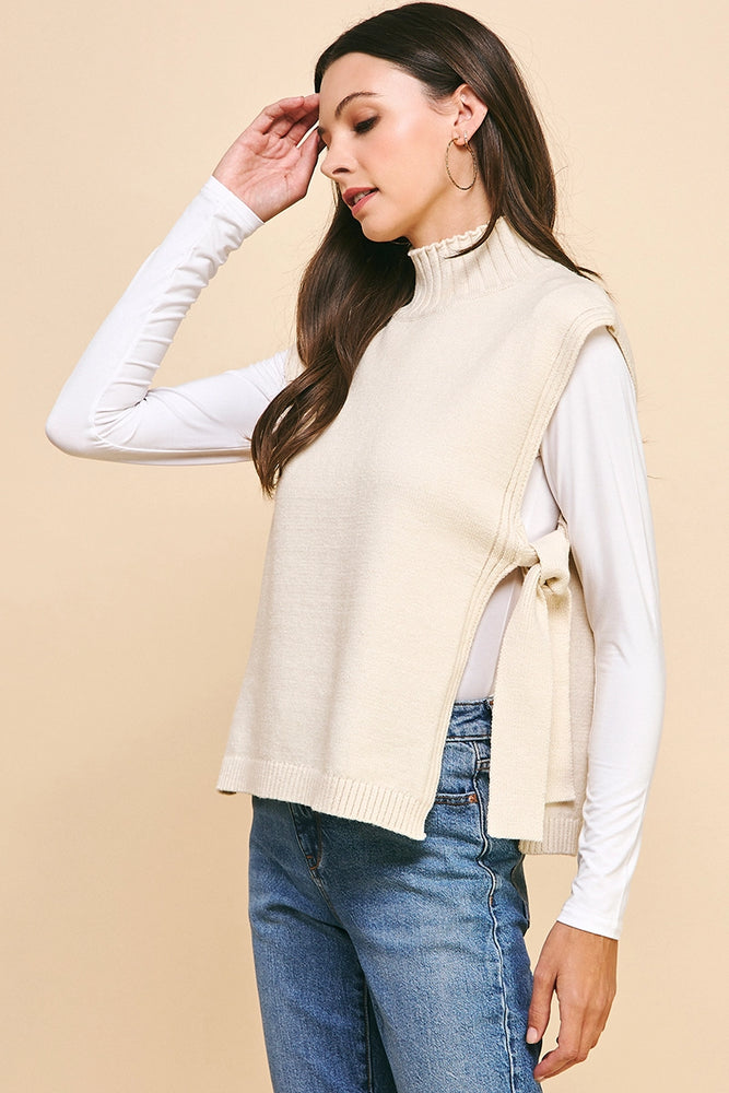 Side Tied Sweater Vest - Cream