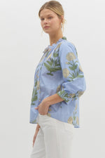 Chambray Floral Print Blouse