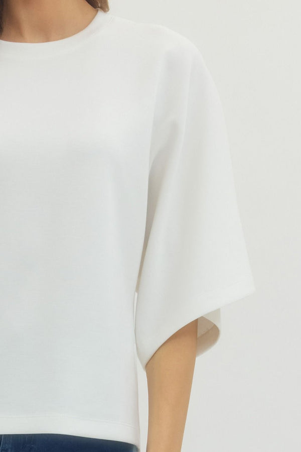 Solid Off-White Relaxed-Fit Top