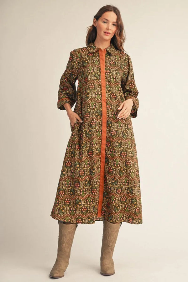 Toffee & Olive Button Down Floral Midi Dress