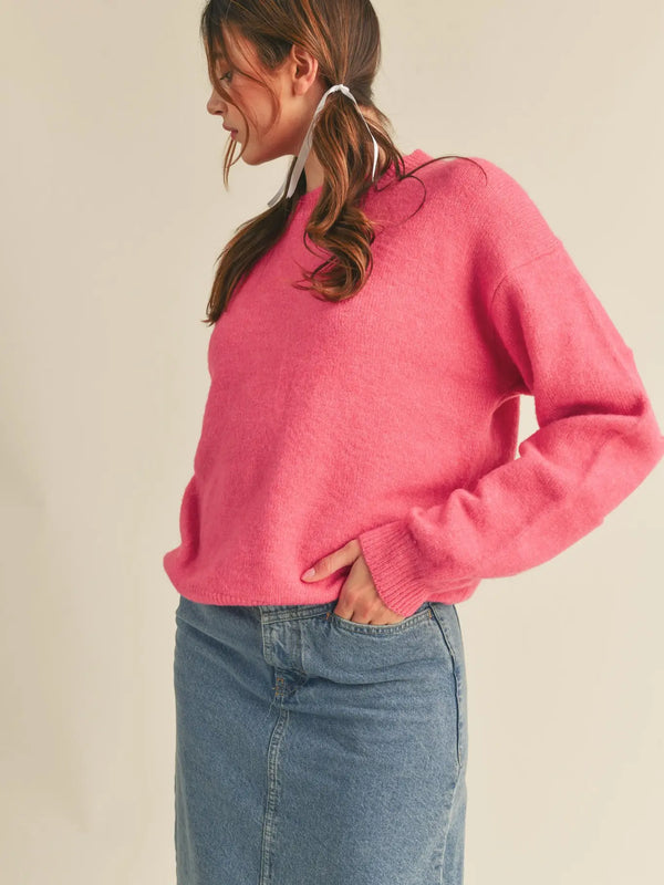 Candy Pink Pleated Sleeve Detail Sweater