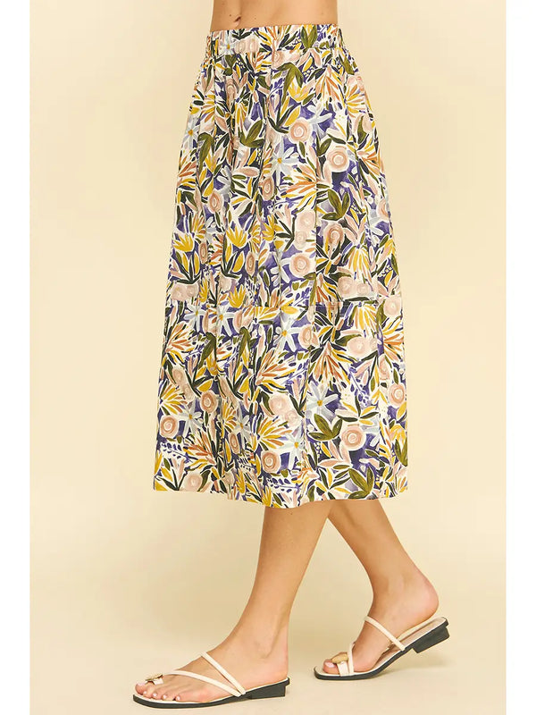 Floral Print A-Line Skirts Purple Multi