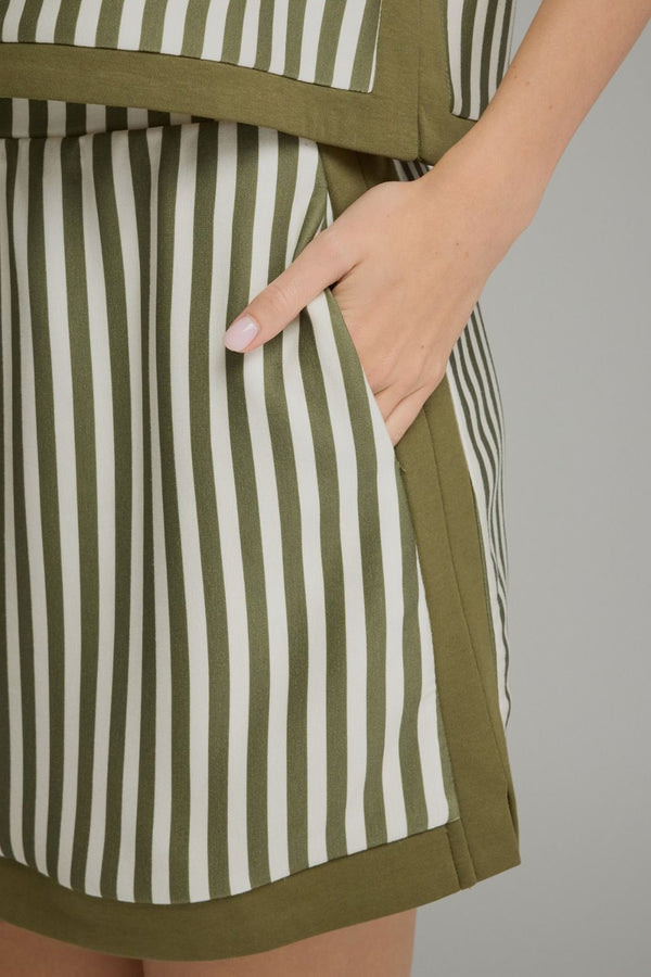 Olive Stripe Mini Skirt w Contrast Hem