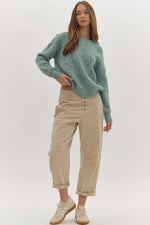 Jade Green Cable Knit Sweater.