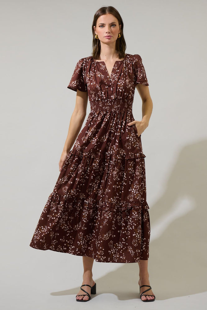 Gibson Floral Palmer Poplin Tiered Maxi Dress