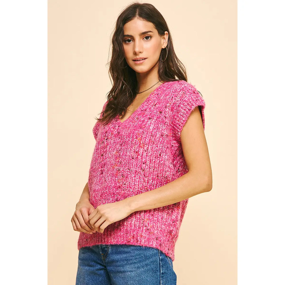 Multi Color Yarn Sweater Vest - Hot Pink