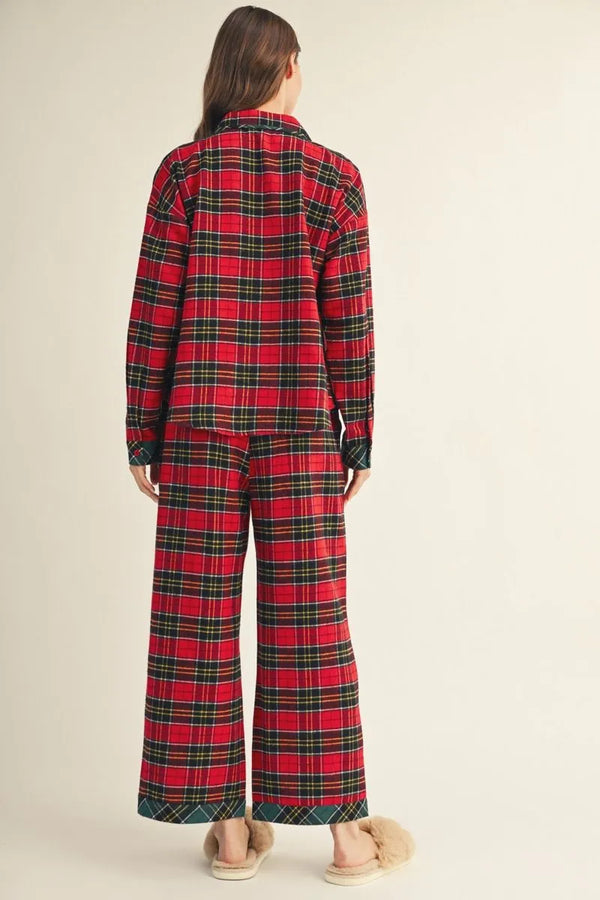 Red Plaid Pajama Set | Button Down Top & Drawstring Pants
