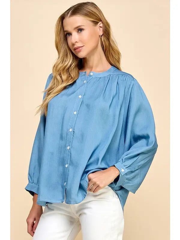 Denim Oversized Long Sleeve Tencel Top I