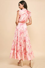 Pink Satin Print Maxi Dress