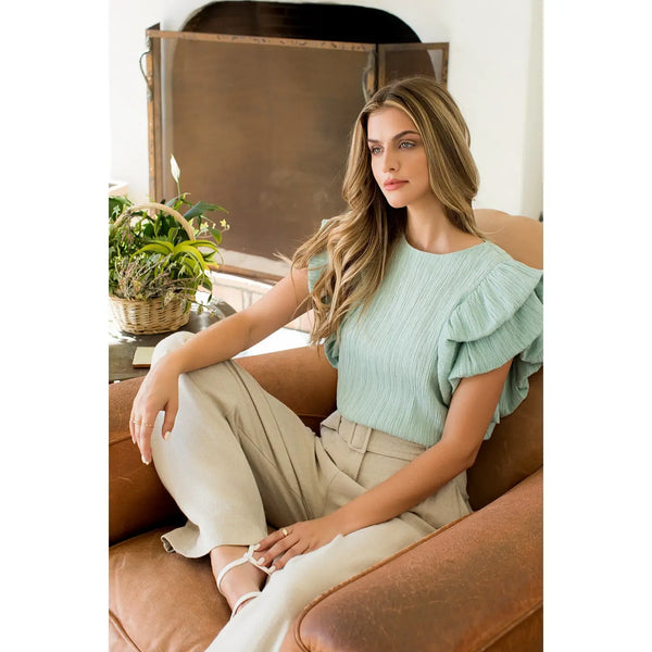 Mint Ruffle Puff Sleeve Top