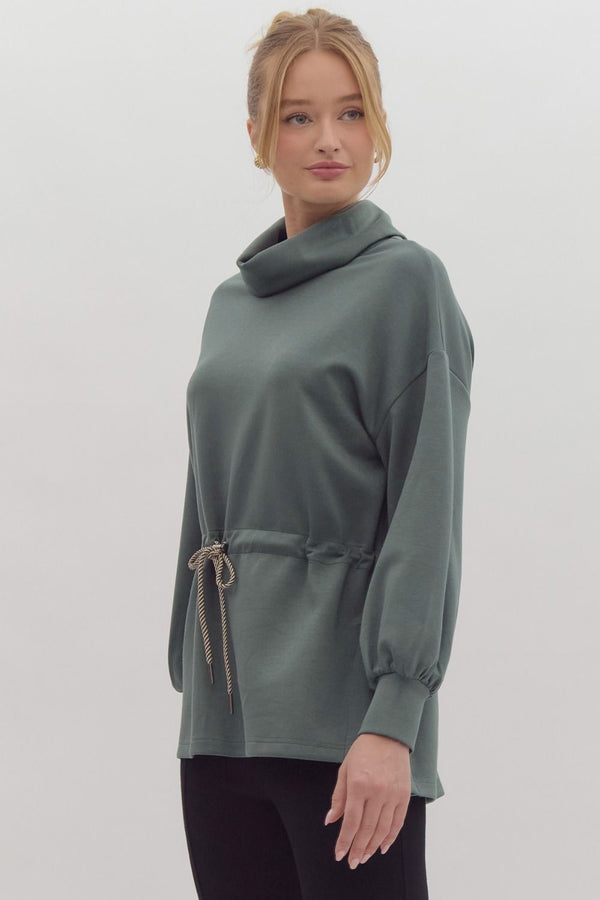 Forest Green Long Sleeve Tunic w Funnel Neck