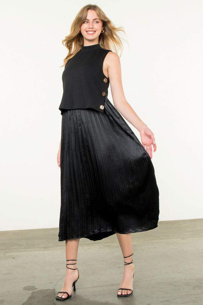 Pleated Skirt Dress - Black