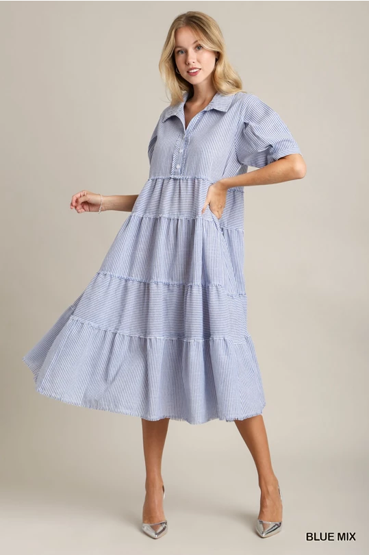 Blue Tiered A-line Maxi Dress