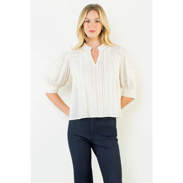 Puff Sleeve Cream Peasant Top