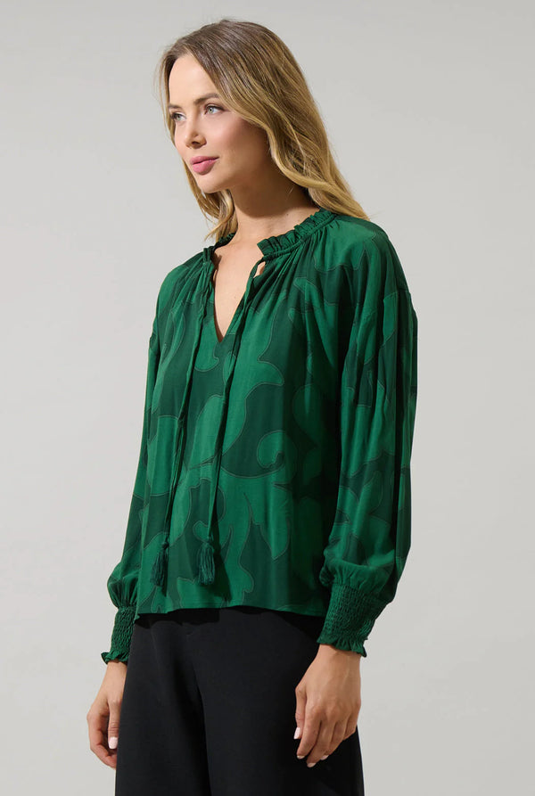 Benti Abstract Weylin Split Neck Tassel Blouse