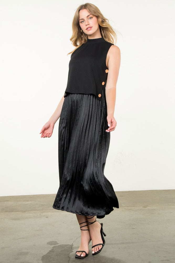 Pleated Skirt Dress - Black