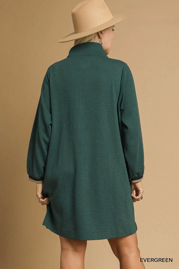 Evergreen Waffle Knit Quarter Zip Dress