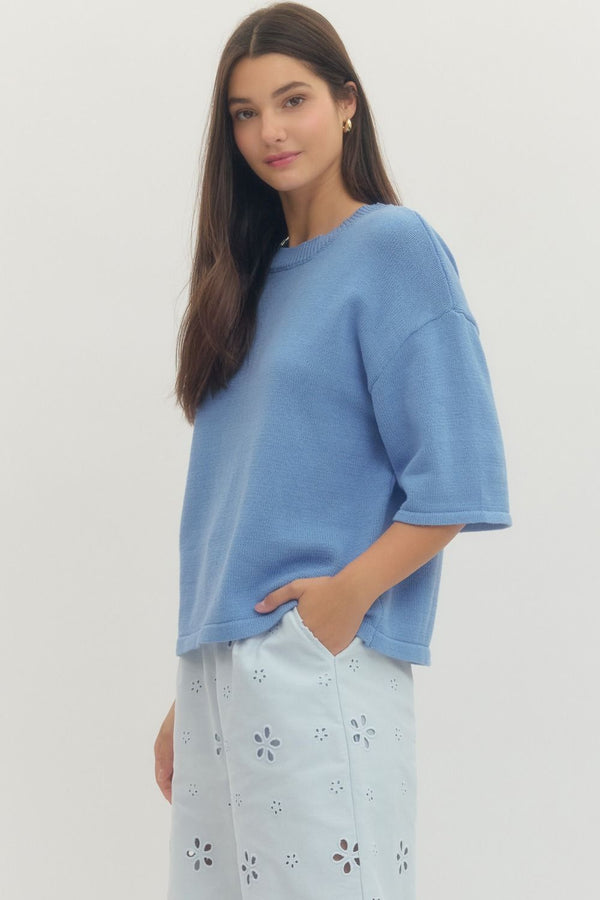Solid Chambray Sleeve Knit Top