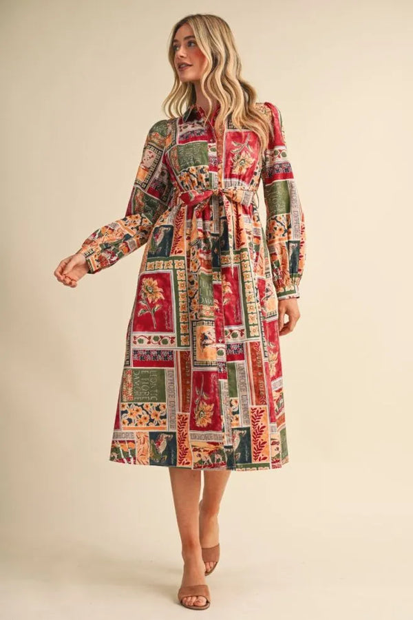 Amber Multi Patchwork Midi Dress