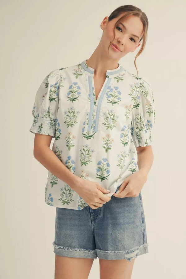 Short Puff Sleeves Floral Top