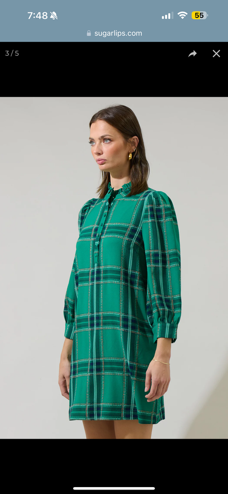 Woodland Jade Plaid Shift Dress