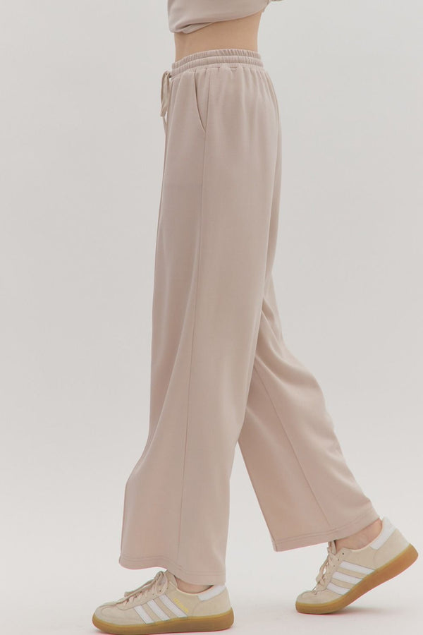 Almond Wide-Leg Pants w Drawstring