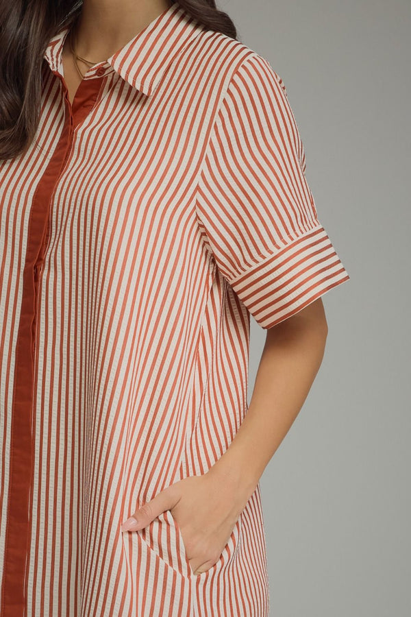 Brick Stripe Short Sleeve Midi Dress