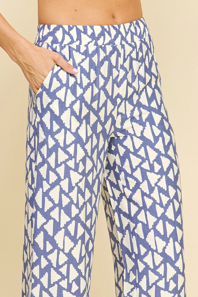 Printed Wide Leg Pants - Blue