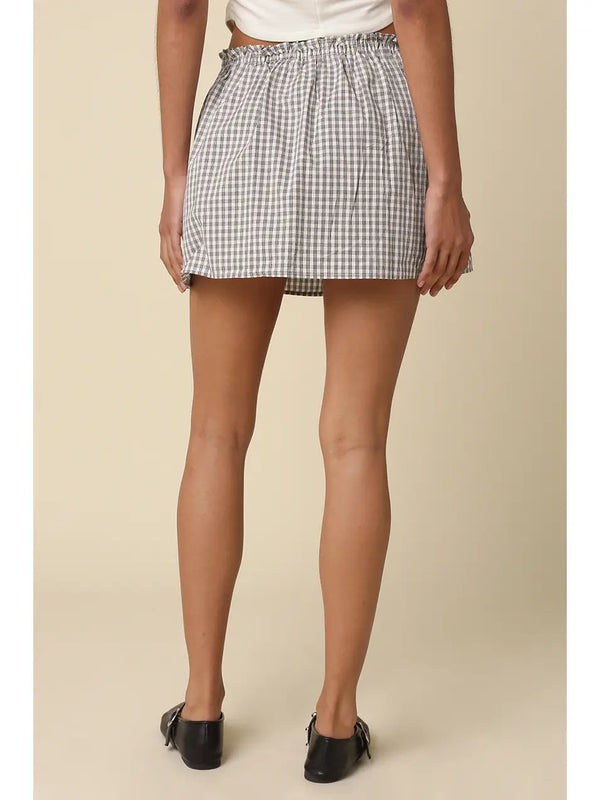 Kristina Gingham Front-Tie Mini Skirt | Cream Black