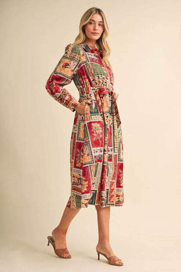 Amber Multi Patchwork Midi Dress