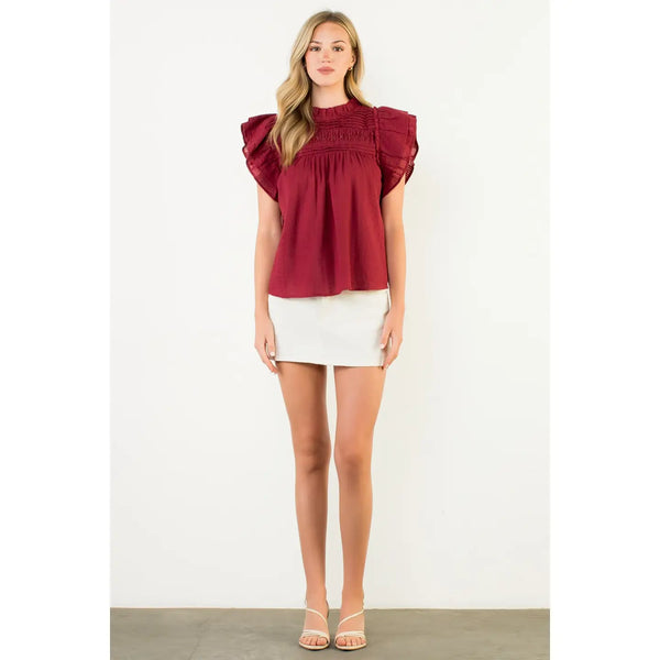 Flutter Sleeve Burgundy Top