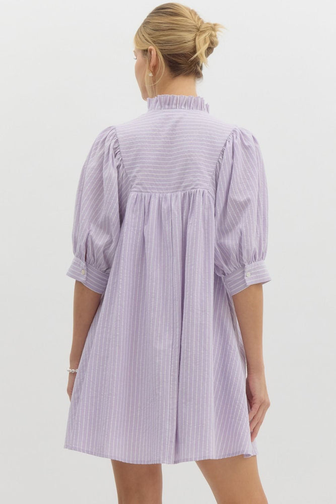 Pinstripe V-Neck Dress - Lavender