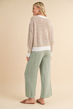 Stripe Crochet Sweater Taupe/ Off White