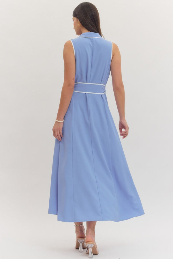 Chambray Sleeveless Midi Dress w Removable Belt