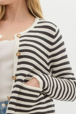 Black Striped Sweater Knit Cardigan