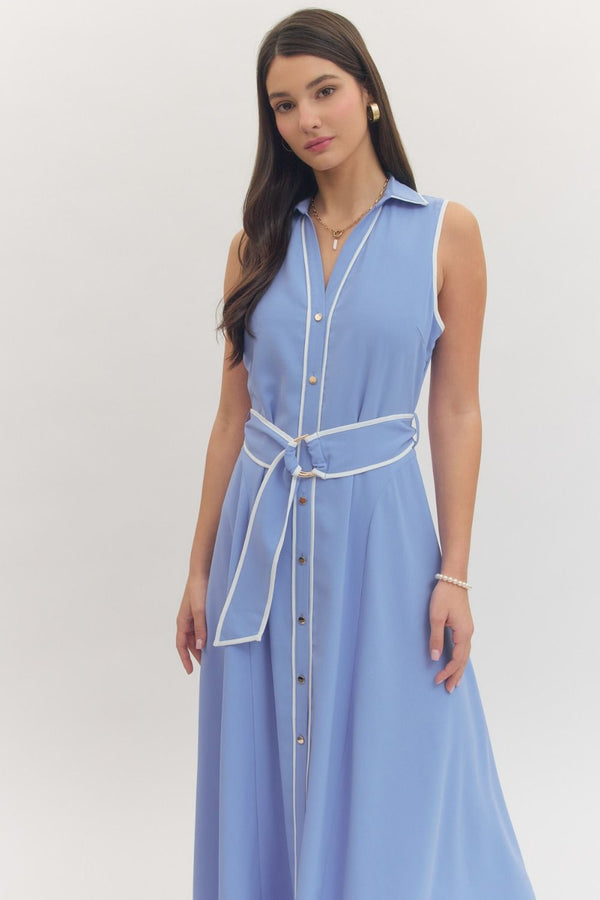 Chambray Sleeveless Midi Dress w Removable Belt