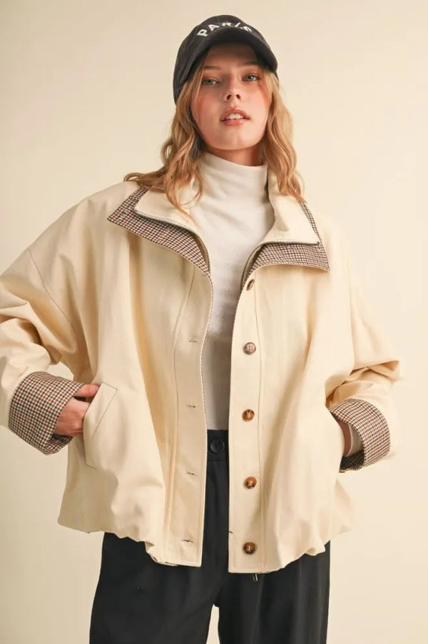 Oat Milk Bubble Hem Houndstooth Coat