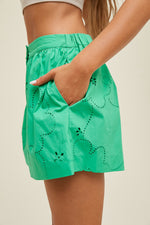 Green Floral Eyelet Shorts