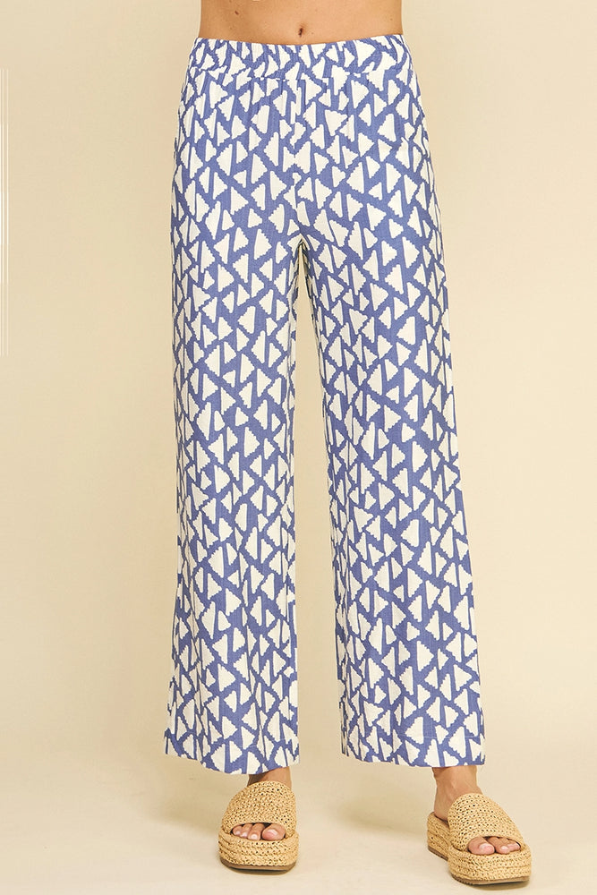 Printed Wide Leg Pants - Blue