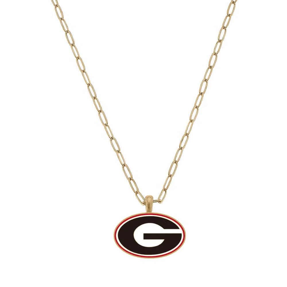 Georgia Bulldogs Enamel Pendant Necklace in Black/Red