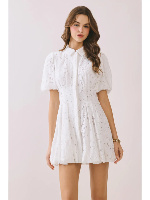 Eyelet Collared Neck Hidden Front Button Dress