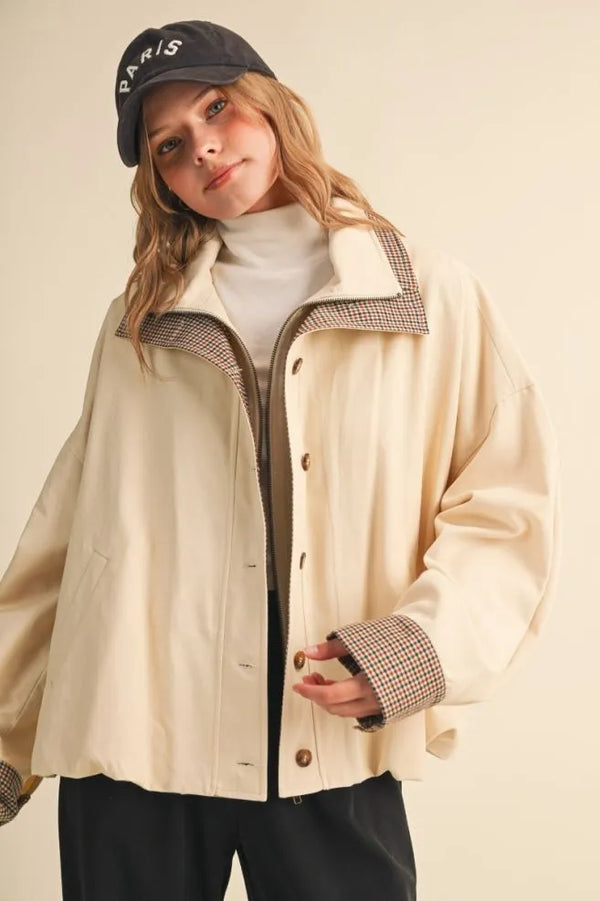 Oat Milk Bubble Hem Houndstooth Coat