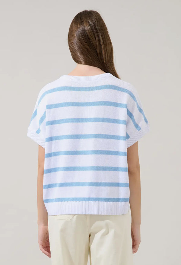 Veronia Striped Oversized Knit Top White & Blue