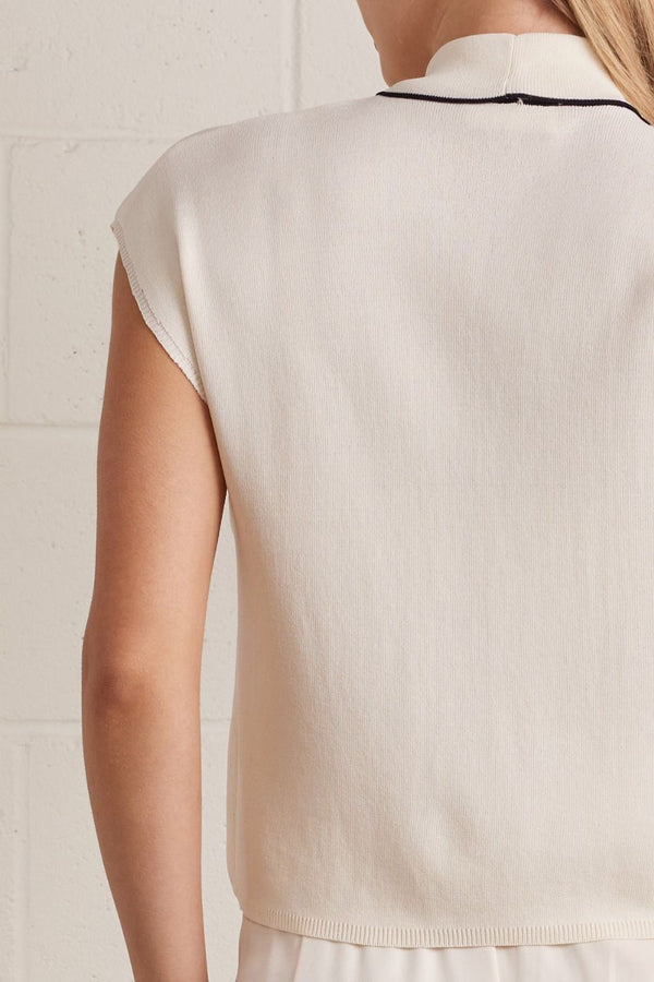 Cream Sleeveless Sweater Top Featuring Self-Tie scarf