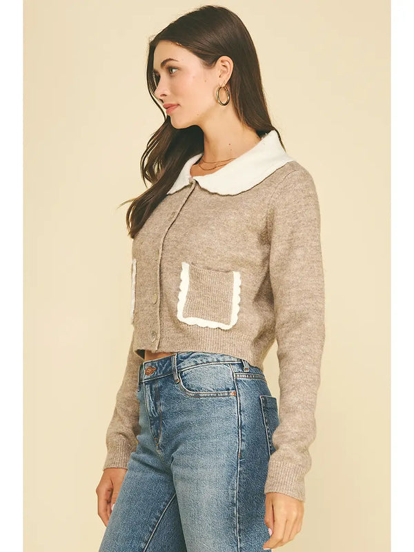 Lovely Collared Cardigan with Patch Pockets