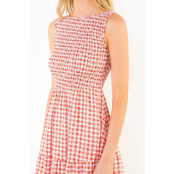 Sleeveless Red Gingham Patterned Dress