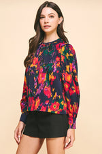 Print China Collar Blouse