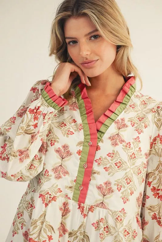 Marsala Floral Tiered Dress