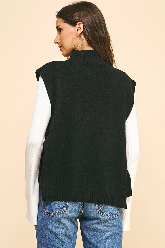 Side Tied Sweater Vest - Black